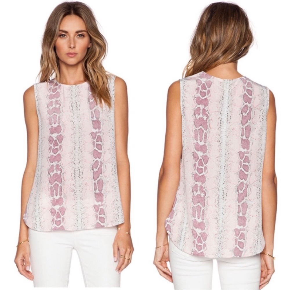 Equipment Lyle Blush Python Snake Pink and White Sleeveless Tank Top Silk Small